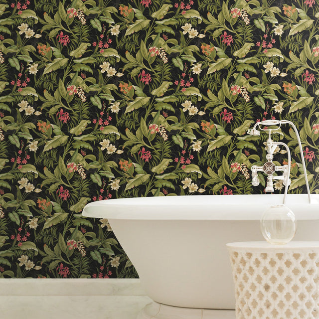 Wailea Coast Green Peel & Stick Wallpaper with Botanical Floral Pattern, Modern Style - York RMK11894RL