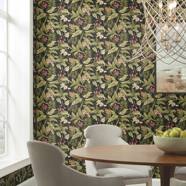 Wailea Coast Green Peel & Stick Wallpaper with Botanical Floral Pattern, Modern Style - York RMK11894RL