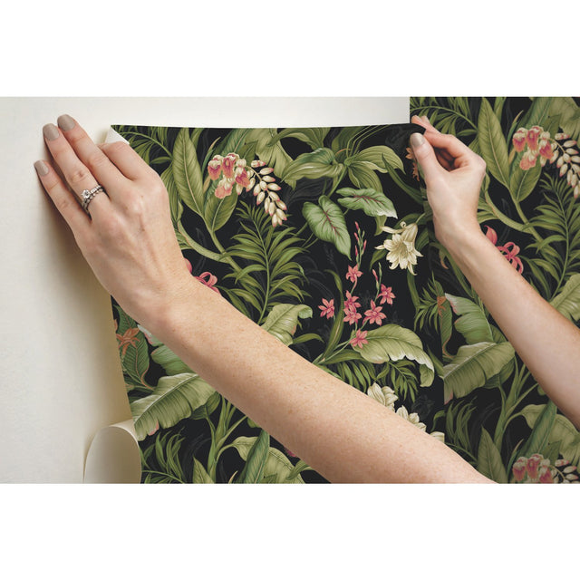 Wailea Coast Green Peel & Stick Wallpaper with Botanical Floral Pattern, Modern Style - York RMK11894RL