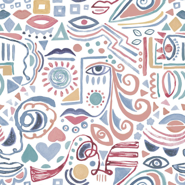 Mod Faces Pink Peel & Stick Wallpaper with Glam Global Novelty Pattern - York RMK11897RL