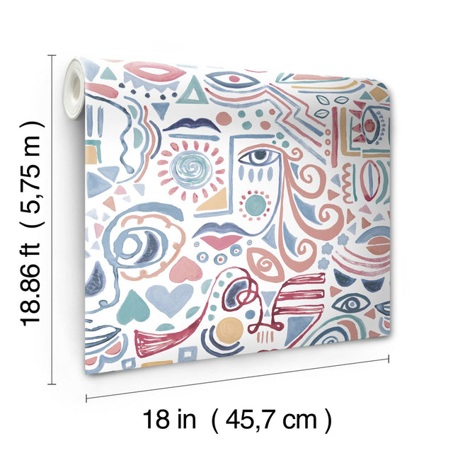 Mod Faces Pink Peel & Stick Wallpaper with Glam Global Novelty Pattern - York RMK11897RL