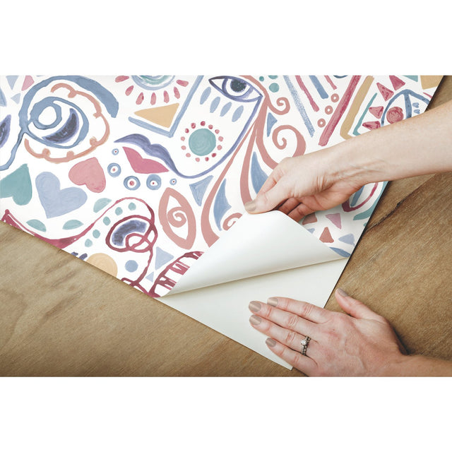 Mod Faces Pink Peel & Stick Wallpaper with Glam Global Novelty Pattern - York RMK11897RL