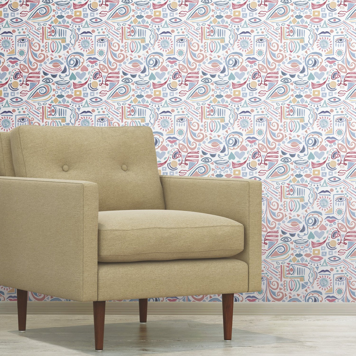 Mod Faces Pink Peel & Stick Wallpaper with Glam Global Novelty Pattern - York RMK11897RL