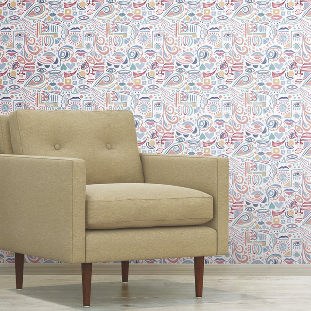 Mod Faces Pink Peel & Stick Wallpaper with Glam Global Novelty Pattern - York RMK11897RL