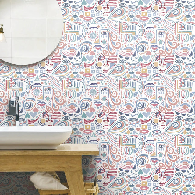 Mod Faces Pink Peel & Stick Wallpaper with Glam Global Novelty Pattern - York RMK11897RL