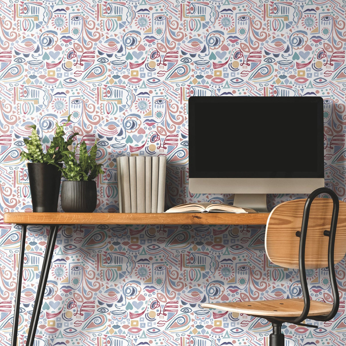 Mod Faces Pink Peel & Stick Wallpaper with Glam Global Novelty Pattern - York RMK11897RL