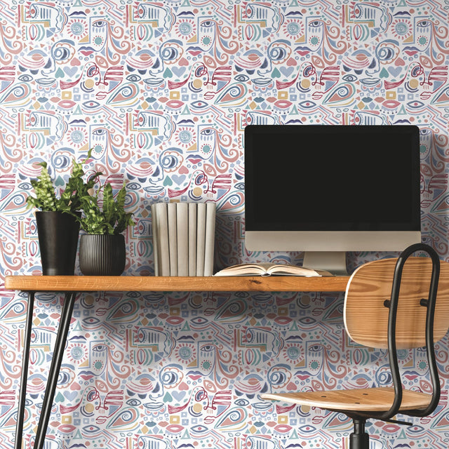 Mod Faces Pink Peel & Stick Wallpaper with Glam Global Novelty Pattern - York RMK11897RL