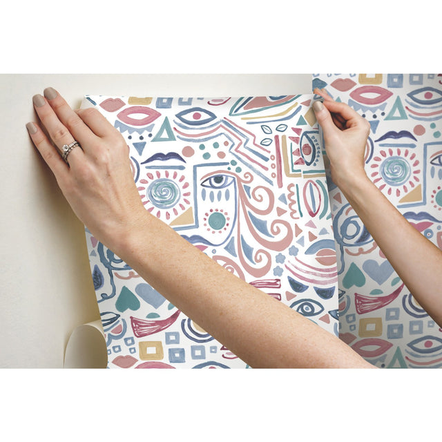 Mod Faces Pink Peel & Stick Wallpaper with Glam Global Novelty Pattern - York RMK11897RL