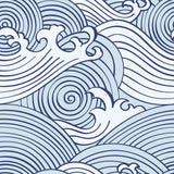 Asian Waves Blue Peel & Stick Wallpaper with Coastal Novelty Pattern - York RMK11900RL