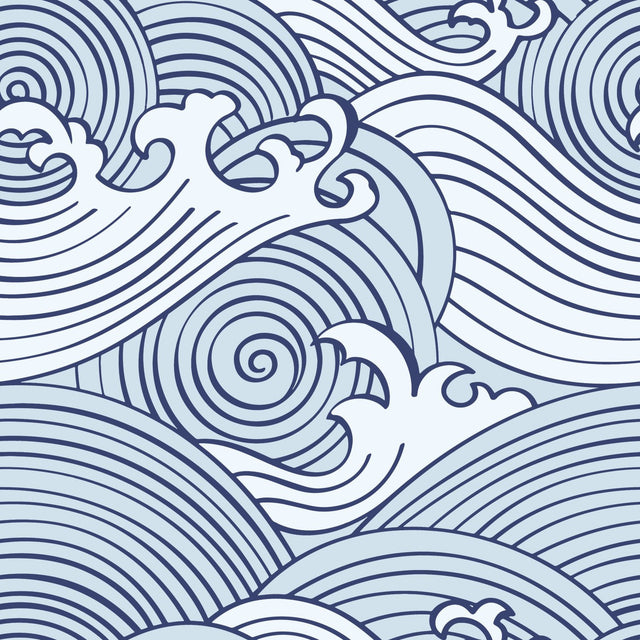 Asian Waves Blue Peel & Stick Wallpaper with Coastal Novelty Pattern - York RMK11900RL