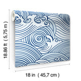 Asian Waves Blue Peel & Stick Wallpaper with Coastal Novelty Pattern - York RMK11900RL