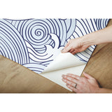 Asian Waves Blue Peel & Stick Wallpaper with Coastal Novelty Pattern - York RMK11900RL