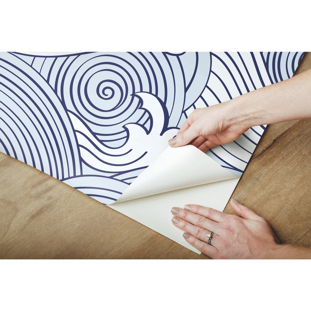 Asian Waves Blue Peel & Stick Wallpaper with Coastal Novelty Pattern - York RMK11900RL