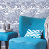 Asian Waves Blue Peel & Stick Wallpaper with Coastal Novelty Pattern - York RMK11900RL