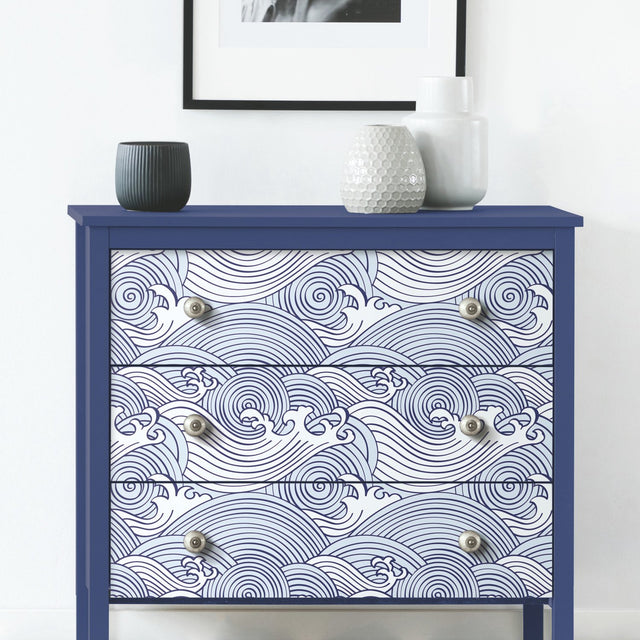 Asian Waves Blue Peel & Stick Wallpaper with Coastal Novelty Pattern - York RMK11900RL