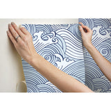 Asian Waves Blue Peel & Stick Wallpaper with Coastal Novelty Pattern - York RMK11900RL
