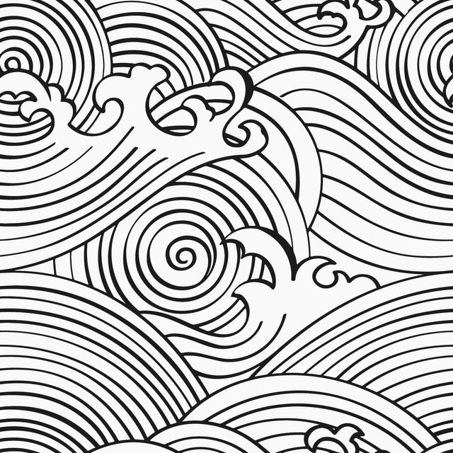 Asian Waves Black Peel & Stick Wallpaper with Coastal Novelty Pattern - York RMK11901RL