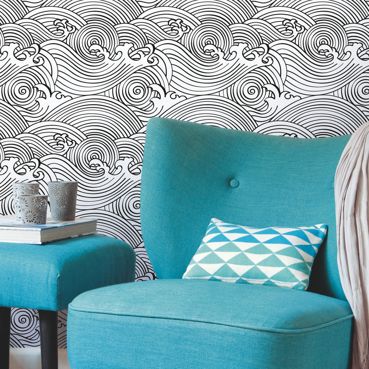 Asian Waves Black Peel & Stick Wallpaper with Coastal Novelty Pattern - York RMK11901RL