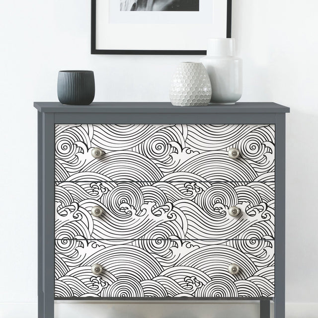 Asian Waves Black Peel & Stick Wallpaper with Coastal Novelty Pattern - York RMK11901RL