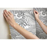 Asian Waves Black Peel & Stick Wallpaper with Coastal Novelty Pattern - York RMK11901RL