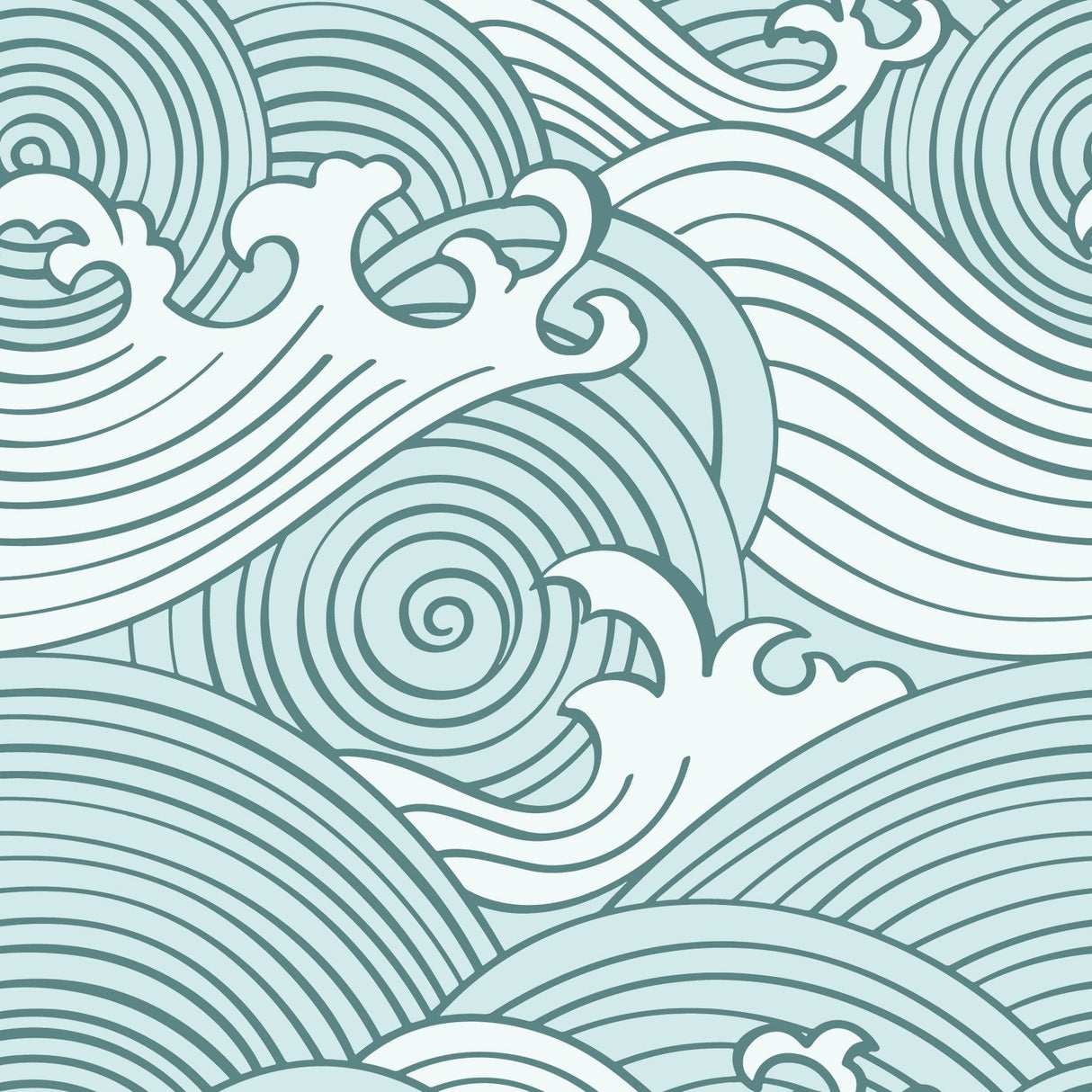 Asian Waves Teal Peel & Stick Wallpaper with Coastal Wave Line Art - York RMK11902RL