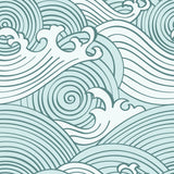 Asian Waves Teal Peel & Stick Wallpaper with Coastal Wave Line Art - York RMK11902RL