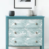 Asian Waves Teal Peel & Stick Wallpaper with Coastal Wave Line Art - York RMK11902RL