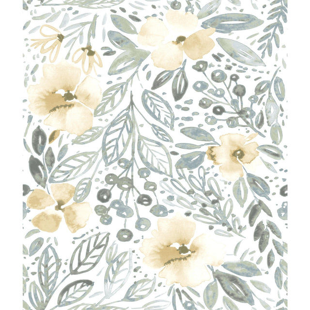 Clara Jean April Showers Green Peel & Stick Wallpaper with Whimsical Nature Floral Pattern - York RMK11905WP