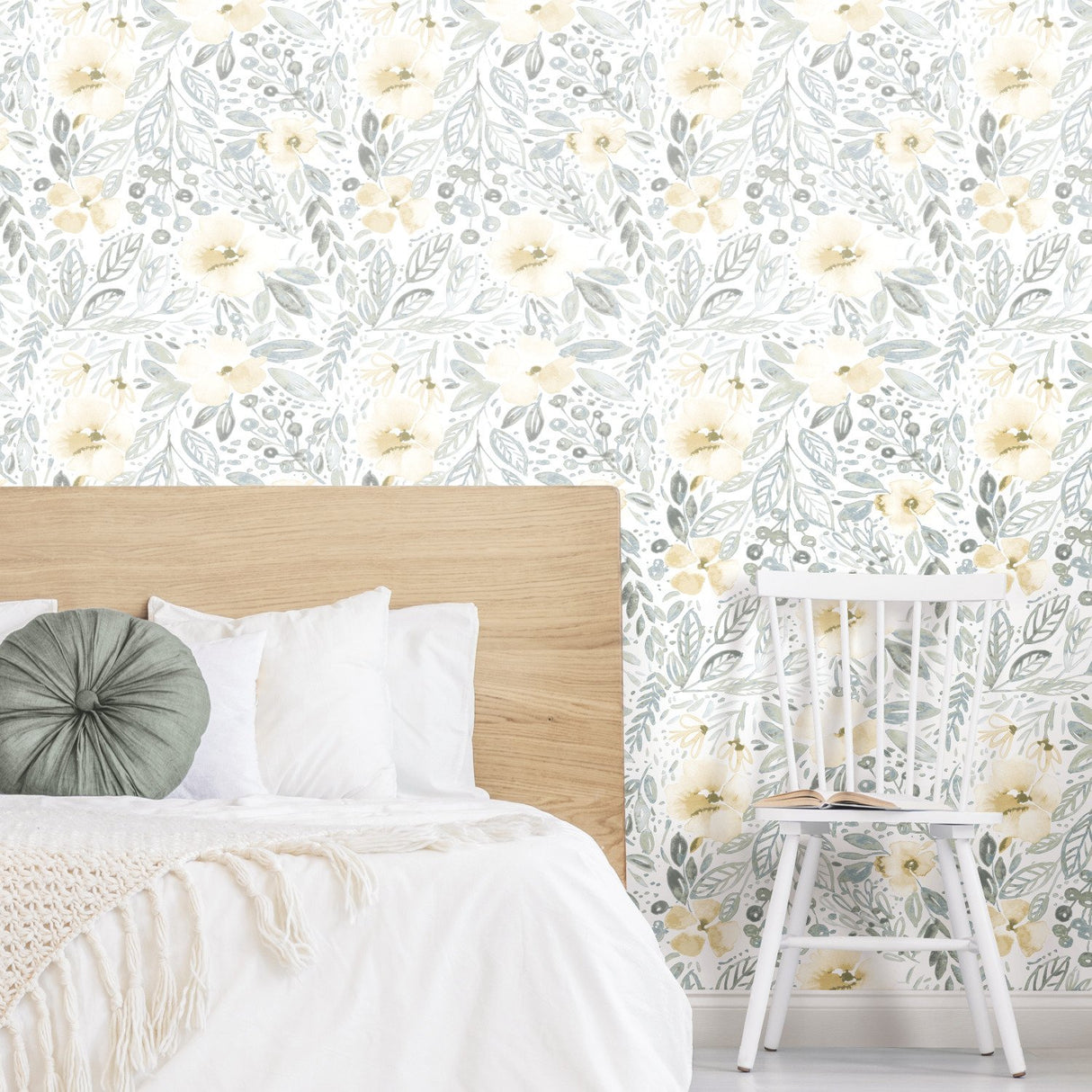 Clara Jean April Showers Green Peel & Stick Wallpaper with Whimsical Nature Floral Pattern - York RMK11905WP
