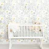 Clara Jean April Showers Green Peel & Stick Wallpaper with Whimsical Nature Floral Pattern - York RMK11905WP