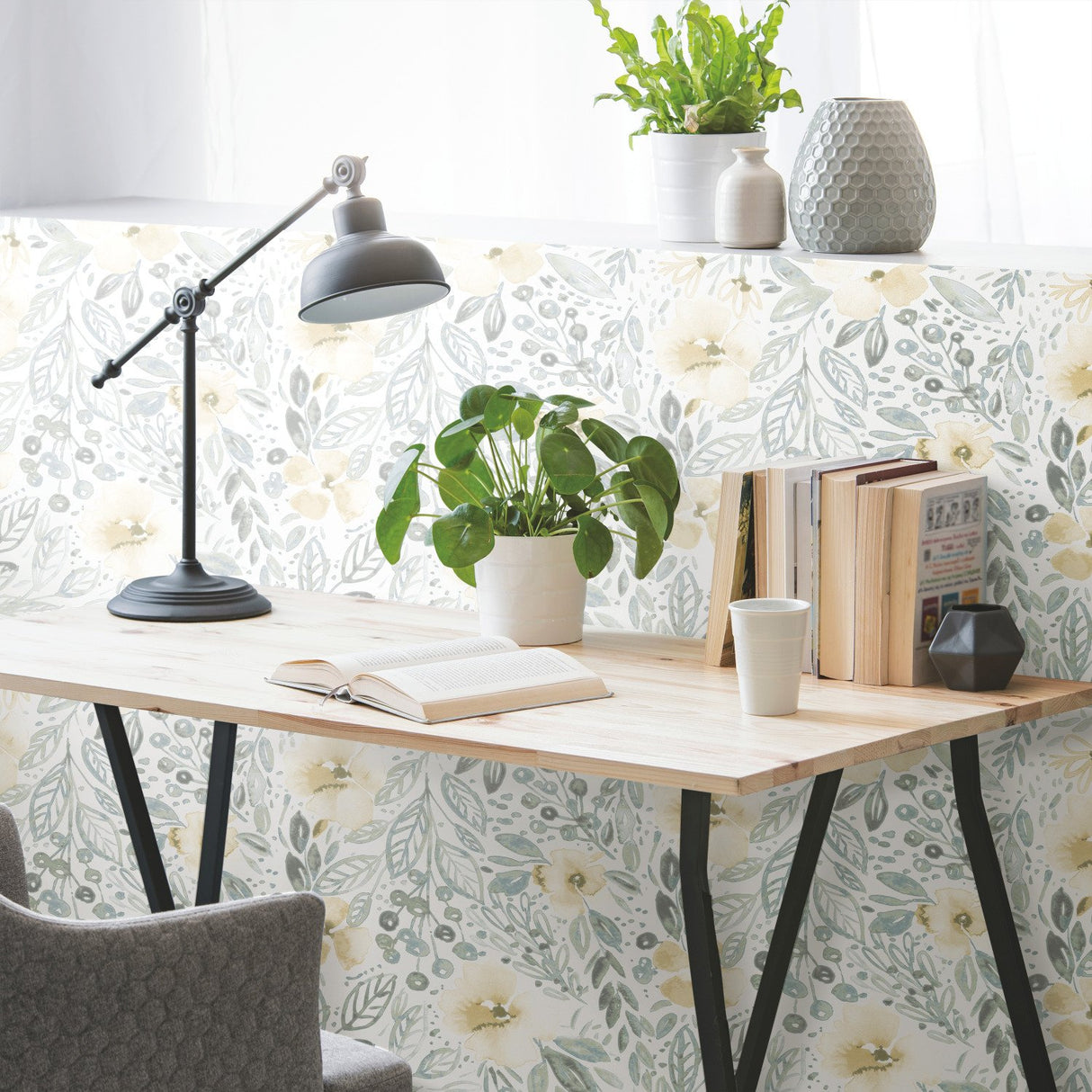 Clara Jean April Showers Green Peel & Stick Wallpaper with Whimsical Nature Floral Pattern - York RMK11905WP