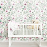 Clara Jean April Showers Pink Peel & Stick Wallpaper with Whimsical Nature Novelty Pattern - York RMK11906WP