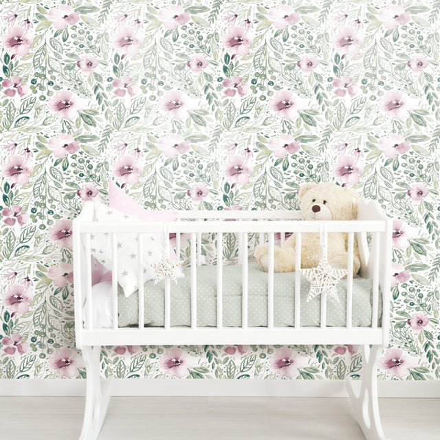 Clara Jean April Showers Pink Peel & Stick Wallpaper with Whimsical Nature Novelty Pattern - York RMK11906WP