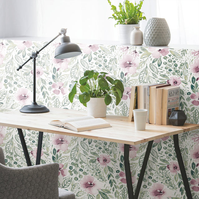 Clara Jean April Showers Pink Peel & Stick Wallpaper with Whimsical Nature Novelty Pattern - York RMK11906WP