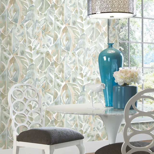 Cat Coquillette Philodendron Blue Peel & Stick Wallpaper with Tropical Botanical Leaves - York RMK11907WP