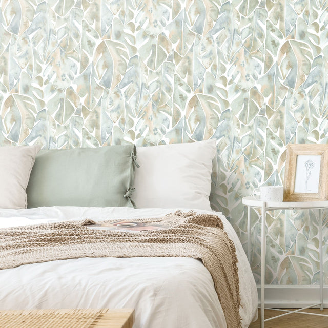 Cat Coquillette Philodendron Blue Peel & Stick Wallpaper with Tropical Botanical Leaves - York RMK11907WP