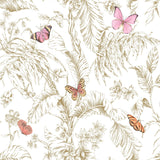 Butterfly Sketch Pink Peel & Stick Wallpaper with Metallic Botanical Butterfly Motif - York RMK11911WP