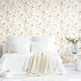 Butterfly Sketch Pink Peel & Stick Wallpaper with Metallic Botanical Butterfly Motif - York RMK11911WP