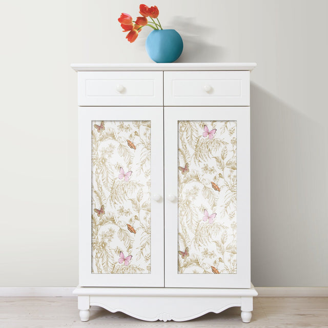 Butterfly Sketch Pink Peel & Stick Wallpaper with Metallic Botanical Butterfly Motif - York RMK11911WP