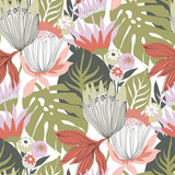 Retro Tropical Leaves Green Peel & Stick Wallpaper with Nature Leaves Retro Pattern - York RMK11913WP