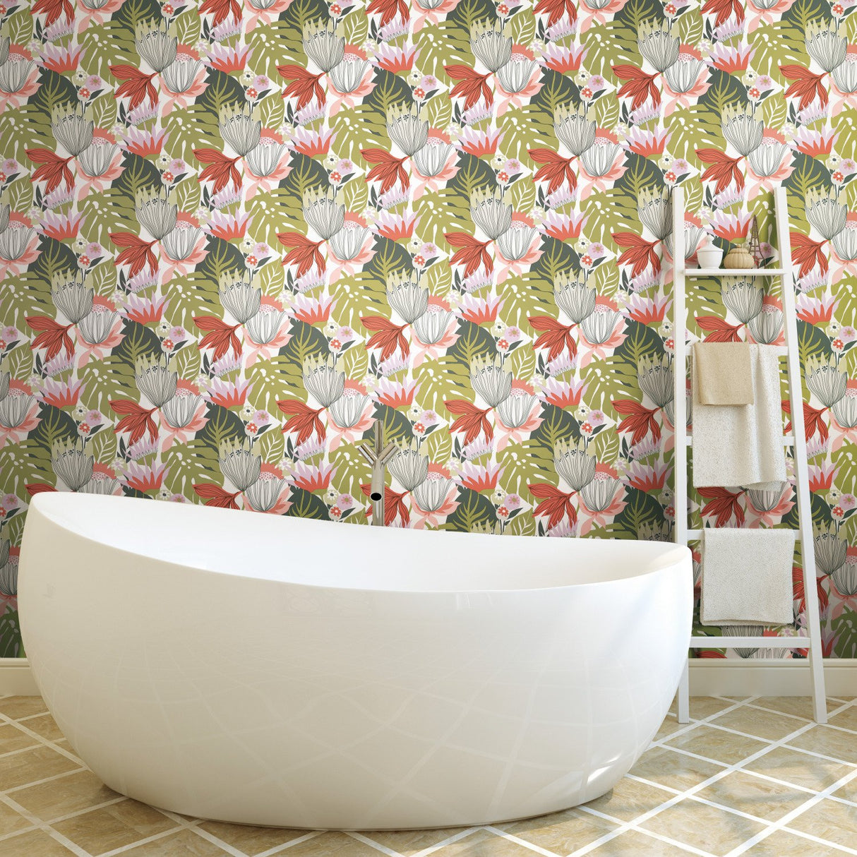 Retro Tropical Leaves Green Peel & Stick Wallpaper with Nature Leaves Retro Pattern - York RMK11913WP