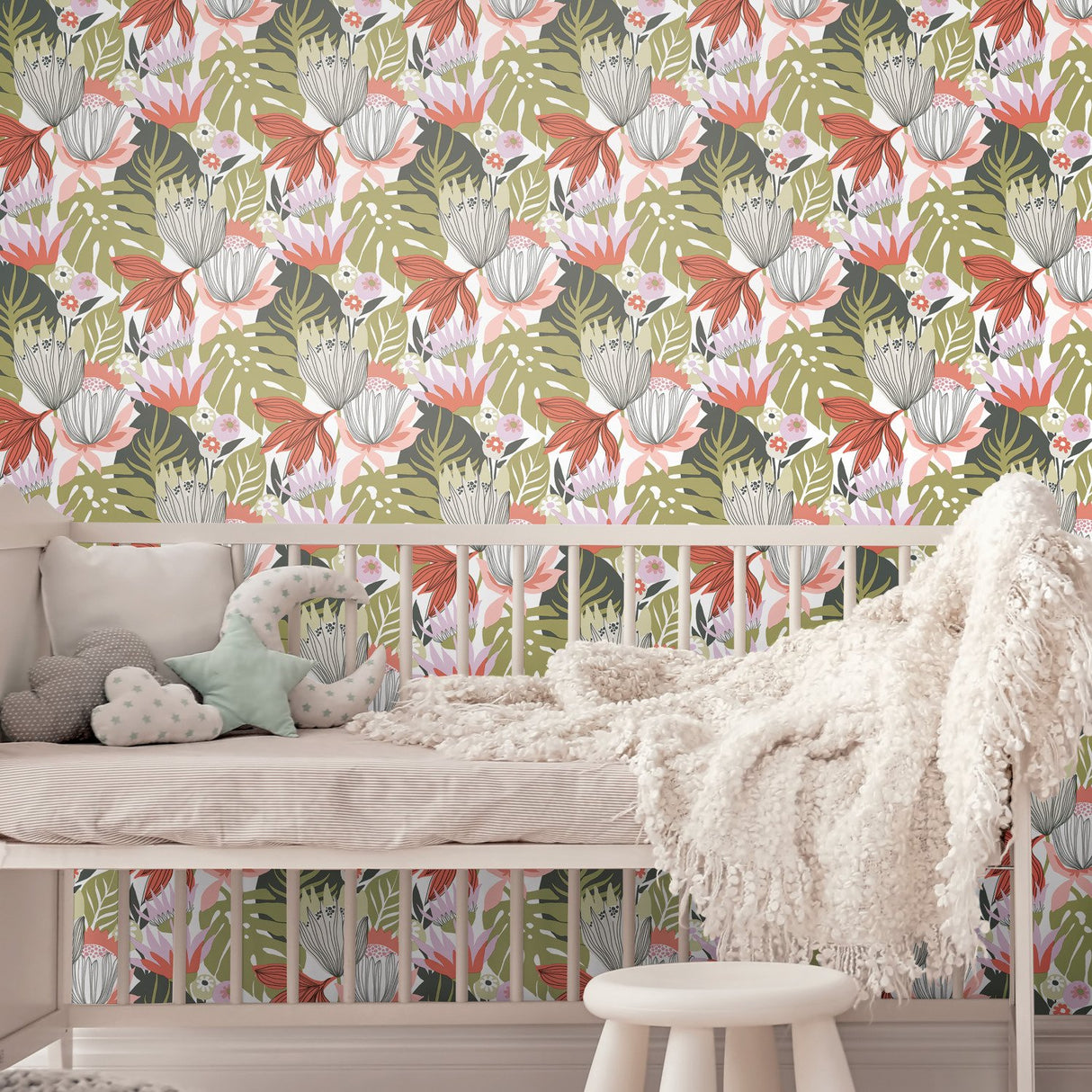 Retro Tropical Leaves Green Peel & Stick Wallpaper with Nature Leaves Retro Pattern - York RMK11913WP