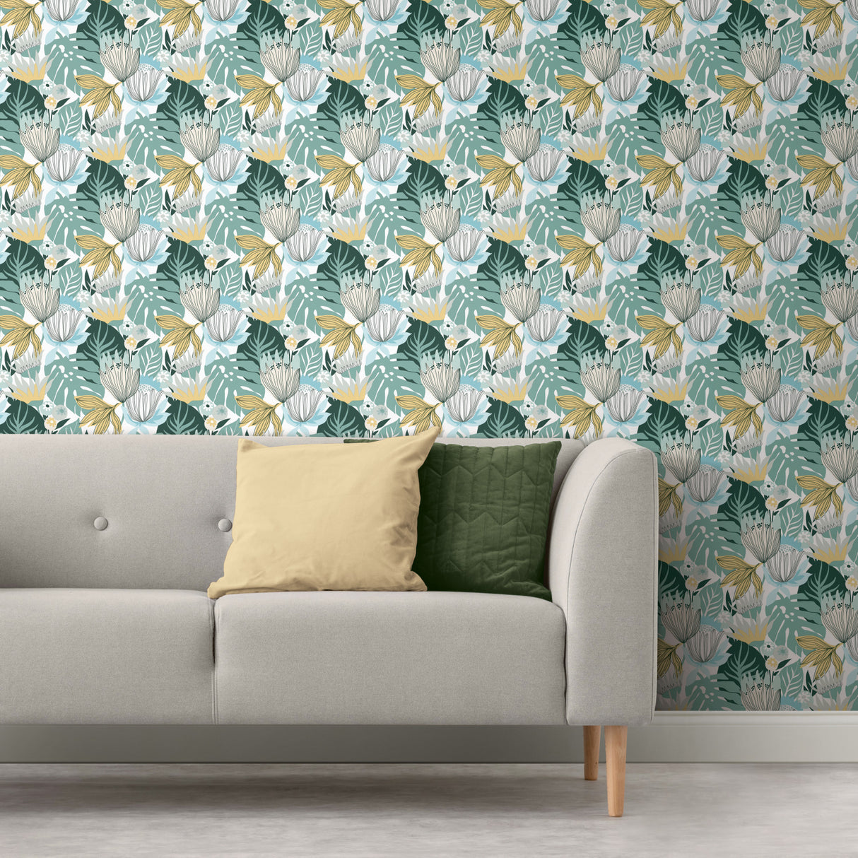 Retro Tropical Leaves Teal by RoomMates Peel and Stick Removable Vinyl Tropical Nature Wallpaper for Accent Walls - RMK11914WPZ