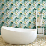 Retro Tropical Leaves Teal by RoomMates Peel and Stick Removable Vinyl Tropical Nature Wallpaper for Accent Walls - RMK11914WPZ