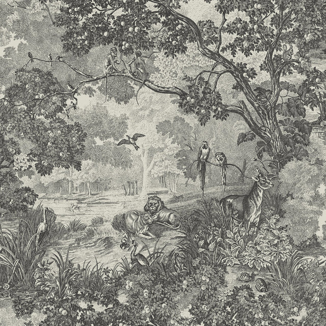 Jungle Toile Taupe Peel & Stick Wallpaper with Botanical Toile Pattern, Modern Style - York RMK11915WP