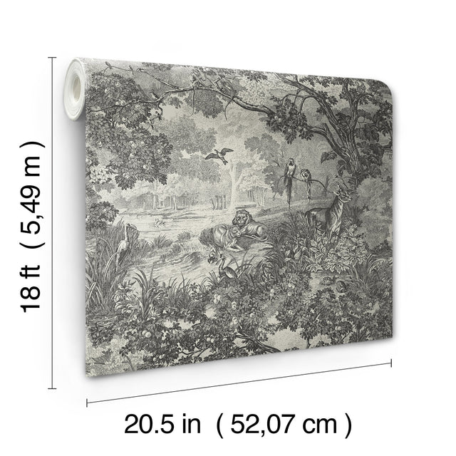 Jungle Toile Taupe Peel & Stick Wallpaper with Botanical Toile Pattern, Modern Style - York RMK11915WP