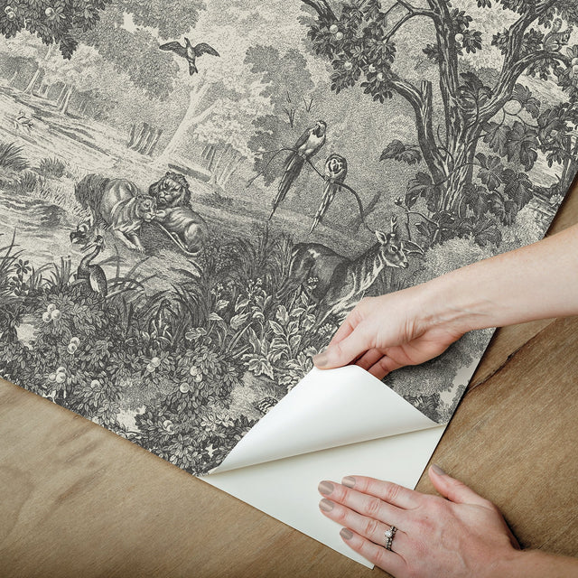 Jungle Toile Taupe Peel & Stick Wallpaper with Botanical Toile Pattern, Modern Style - York RMK11915WP