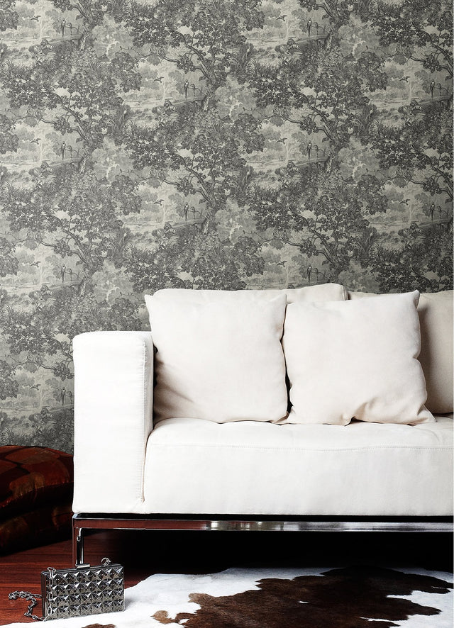 Jungle Toile Taupe Peel & Stick Wallpaper with Botanical Toile Pattern, Modern Style - York RMK11915WP
