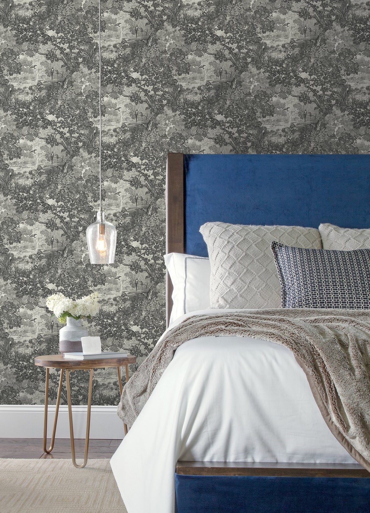 Jungle Toile Taupe Peel & Stick Wallpaper with Botanical Toile Pattern, Modern Style - York RMK11915WP