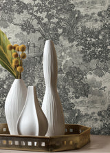 Jungle Toile Taupe Peel & Stick Wallpaper with Botanical Toile Pattern, Modern Style - York RMK11915WP
